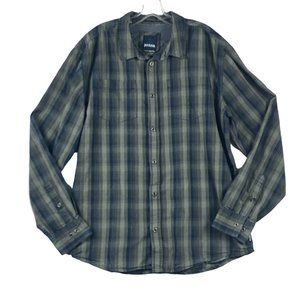 Prana Shirt Adult XL Holton Long Sleeve Button Up Green Blue Plaid Check‎ Men